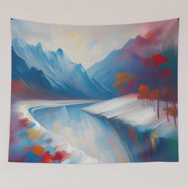 Item preview, Misty Mountains River in Winter Landscape Oil Painting | Landscape Oil Painting | Scenery Painting | Oil Painting Artwork designed and sold by UnhingedBird.