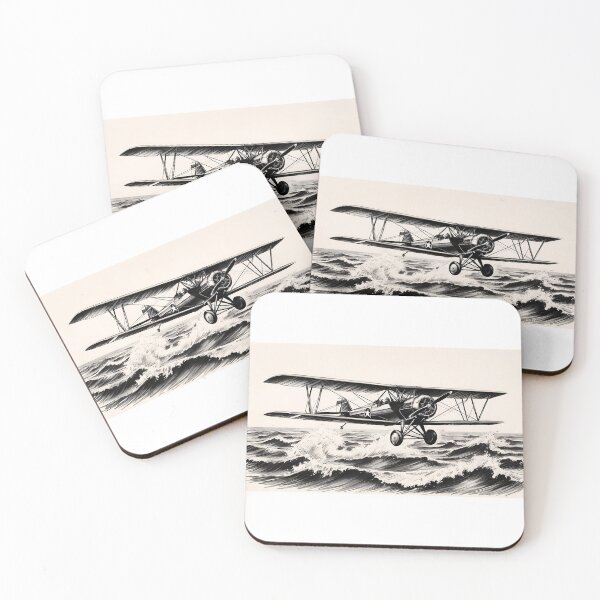 Item preview, Old Propeller Biplane Flying Over the Sea - Vintage Aviation Art designed and sold by EMaviation_.