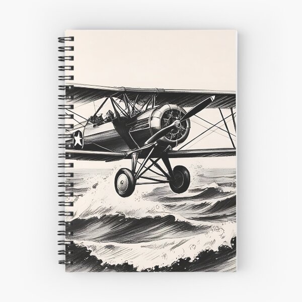 Item preview, Old Propeller Biplane Flying Over the Sea - Vintage Aviation Art designed and sold by EMairplanes.