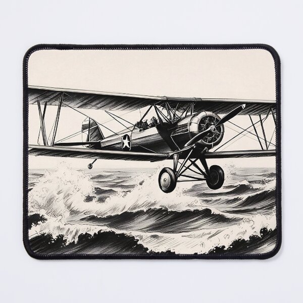 Item preview, Old Propeller Biplane Flying Over the Sea - Vintage Aviation Art designed and sold by EMairplanes.