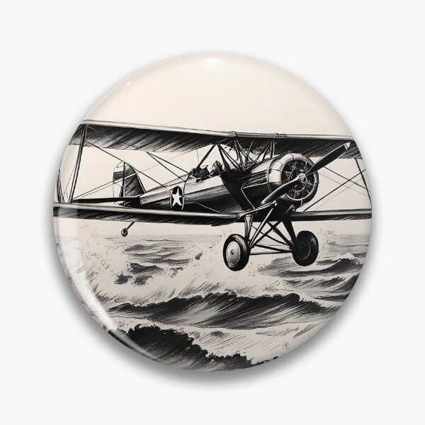 Item preview, Old Propeller Biplane Flying Over the Sea - Vintage Aviation Art designed and sold by EMairplanes.