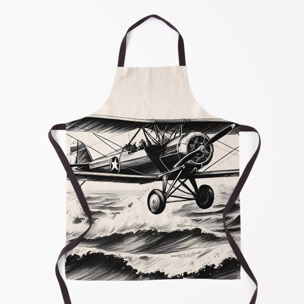 Item preview, Old Propeller Biplane Flying Over the Sea - Vintage Aviation Art designed and sold by EMairplanes.