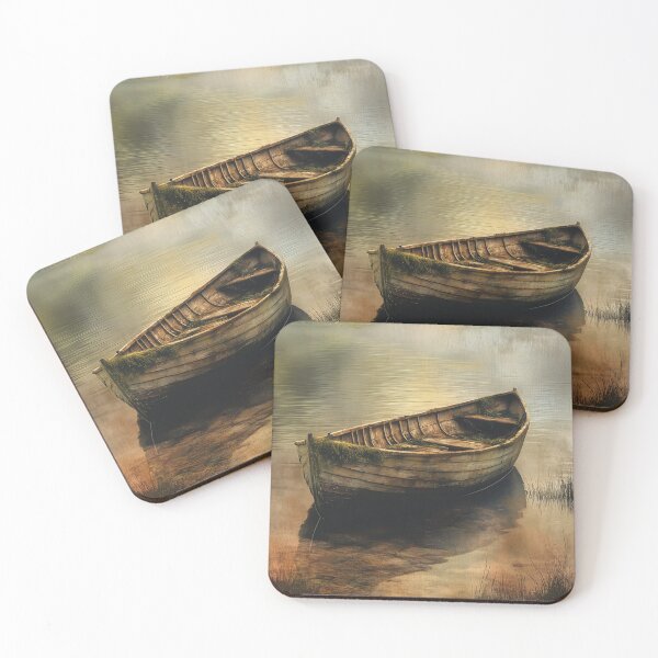 Item preview, Misty loch with a weathered wooden rowboat designed and sold by valerko26.