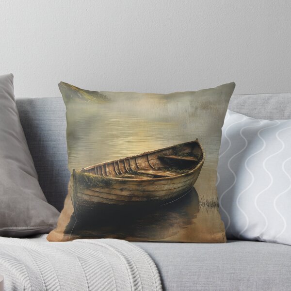 Item preview, Misty loch with a weathered wooden rowboat designed and sold by valerko26.