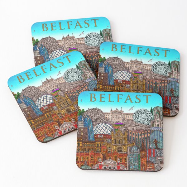 Item preview, Belfast, Northern Ireland Cityscape - Illustration print designed and sold by JohnRooneyArt.