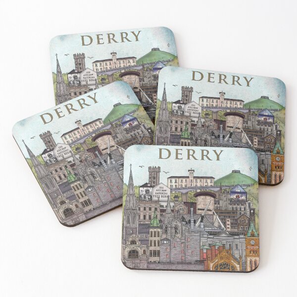 Item preview, Derry City, Ireland - hand-drawn cityscape poster designed and sold by JohnRooneyArt.