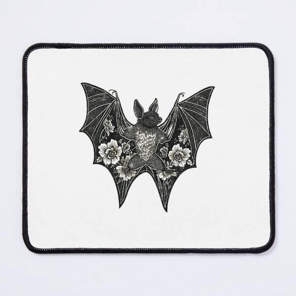 Item preview, Gothic Floral Bat Woodcut Style Art Botanical designed and sold by Mystikos Art.