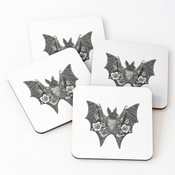 Item preview, Gothic Floral Bat Woodcut Style Art Botanical designed and sold by Mystikos Art.