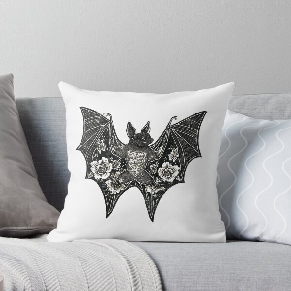 Item preview, Gothic Floral Bat Woodcut Style Art Botanical designed and sold by Mystikos Art.