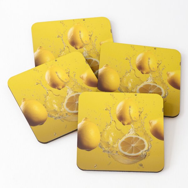 Item preview, Three whole lemons and a halved lemon are captured mid-splash with water droplets  designed and sold by anytka.