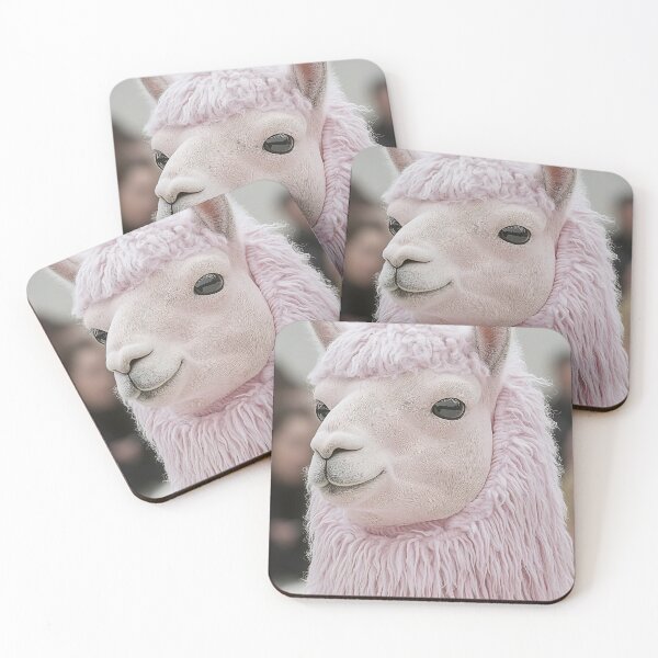 Item preview, A cute pink alpaca with fluffy wool standing amidst a crowd at a lively outdoor event designed and sold by anytka.