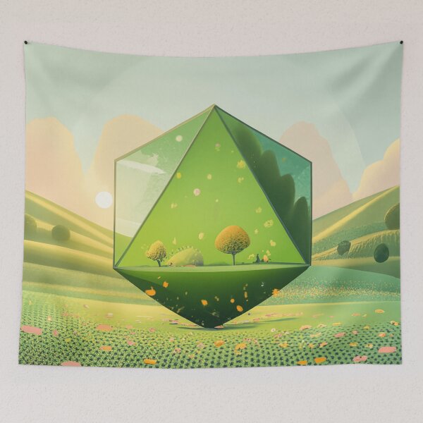 Item preview, Floating Dodecahedron on Green Meadow - Platonic Solids - Digital Drawing  designed and sold by Loving Nature Gifts.