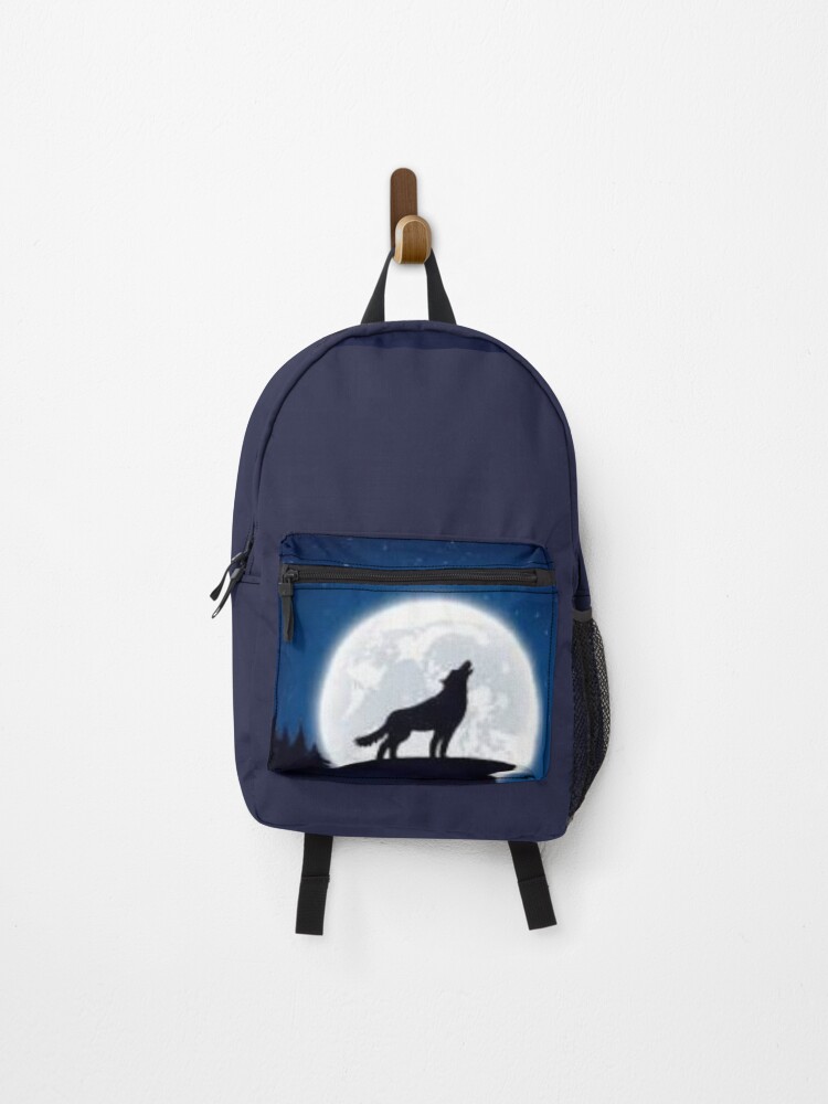 Thumbnail 1 of 3, Backpack, wolf moon background designed and sold by ComicStickerLab.