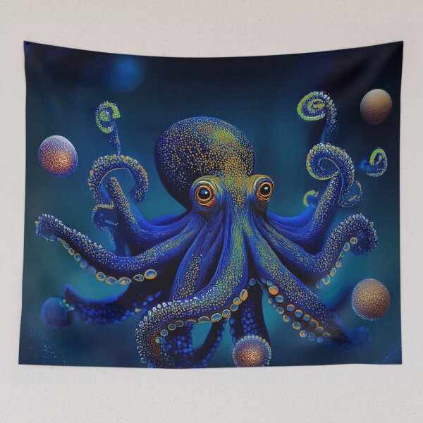 Item preview, Fantasy Blue Octopus Artwork - Whimsical Ocean Creature Design designed and sold by Phat Dog Designs .
