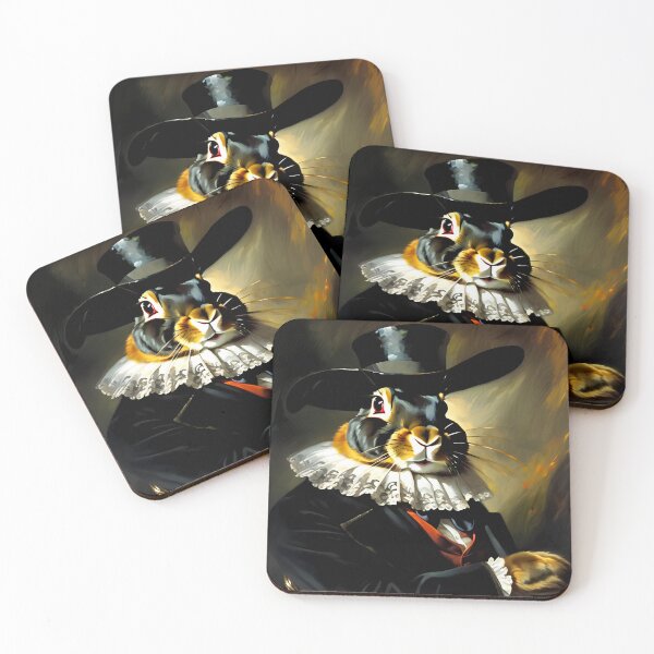 Item preview, Vintage Animal Art: Rabbit Gentleman with a Hat Portrait | Animal Art | Oil Painting | Animal Portrait designed and sold by UnhingedBird.