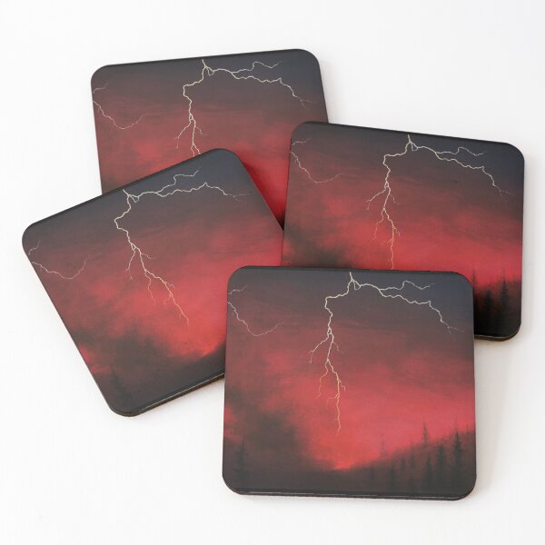 Item preview, Natural Disaster. Red Forest Fire Painting With Lightning Strike designed and sold by MLpaintings.