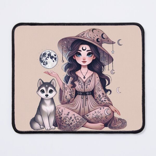Item preview, Whimsical Witch and Her Wolf Companion designed and sold by CritterManiaUK.