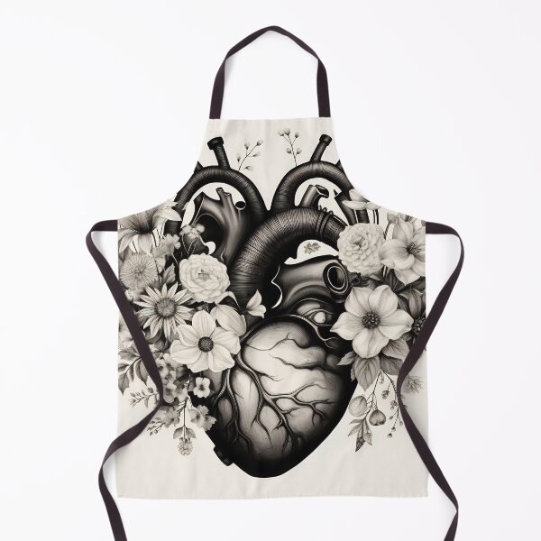 Item preview, Anatomical Floral Heart Artwork. Valentines day card. Anatomical heart with flowers. Black and white ink illustration designed and sold by anytka.