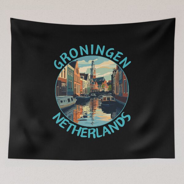 Item preview, Groningen in Netherlands Retro Travel Art Emblem designed and sold by MaateoDesign.