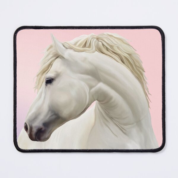 Item preview, Shadowfax White Horse on Soft Pink and Blue Background, Magical Realism Digital Painting, Single and Repeating Pattern designed and sold by Nicolette Olivier.