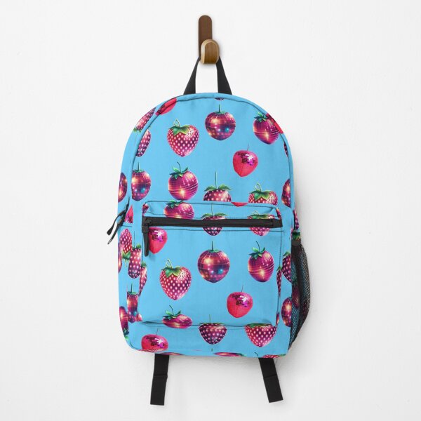 Item preview, MIRRORBALL Disco Ball Hot Pink Strawberry on a vivid blue background 3 designed and sold by AlinaSCorner.