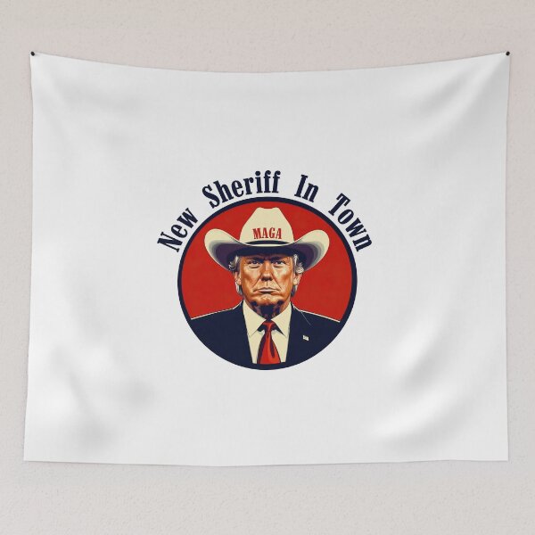 Item preview, cowboy trump, news sheriff in town, maga cowboy, texas trump, 47 cowboy, sheriff trump, trump sheriff, trump in a cowboy hat designed and sold by SavageLegion.