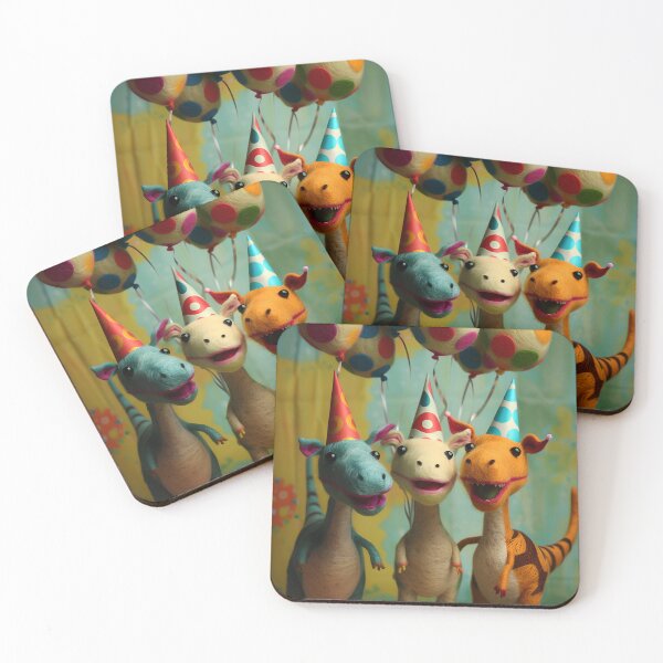 Item preview, Felted Party Dinosaurs with Balloons and Confetti designed and sold by TringTringCards.