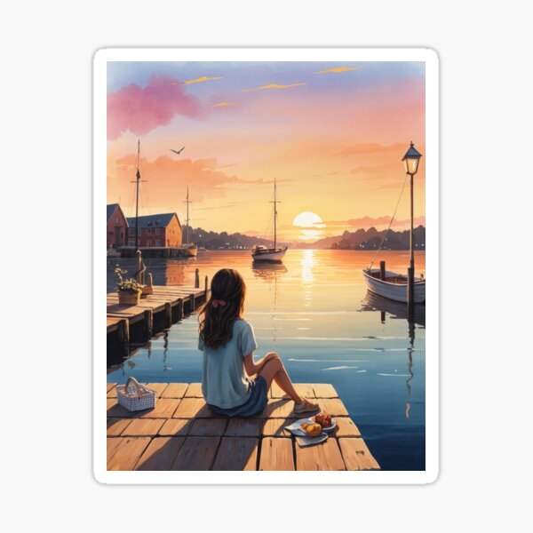 Item preview, sunset gazing by the docks designed and sold by PrintsbyEline.