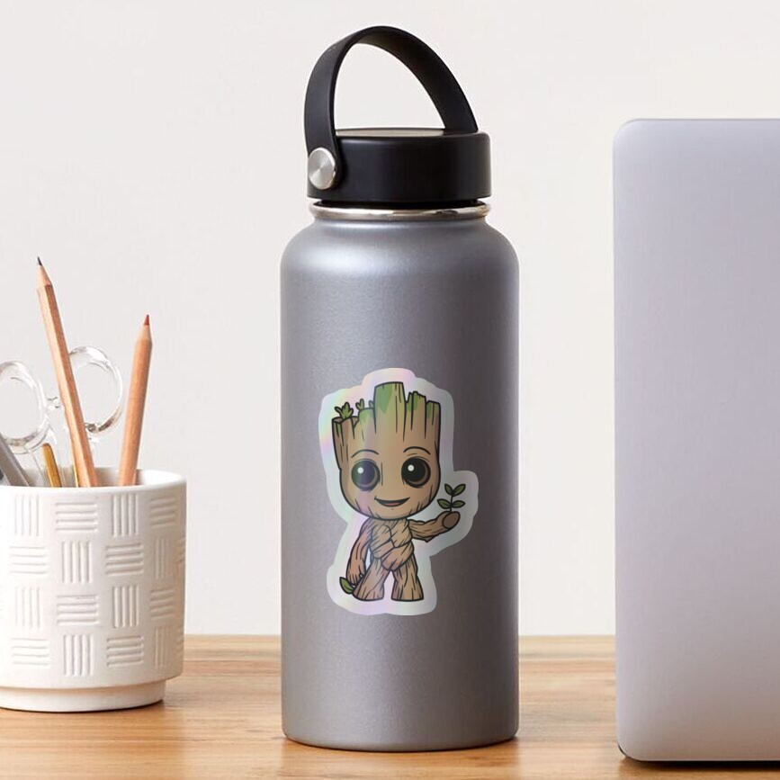 Funny Groot Holding A Leaf Sticker