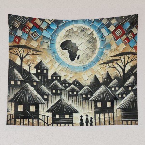 Item preview, African Village in Moonlight, Tribal Art & Impasto Style  designed and sold by Shs-Kenya.