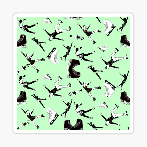 Figure Skating Female Silhouettes on Pastel Green Background Sticker