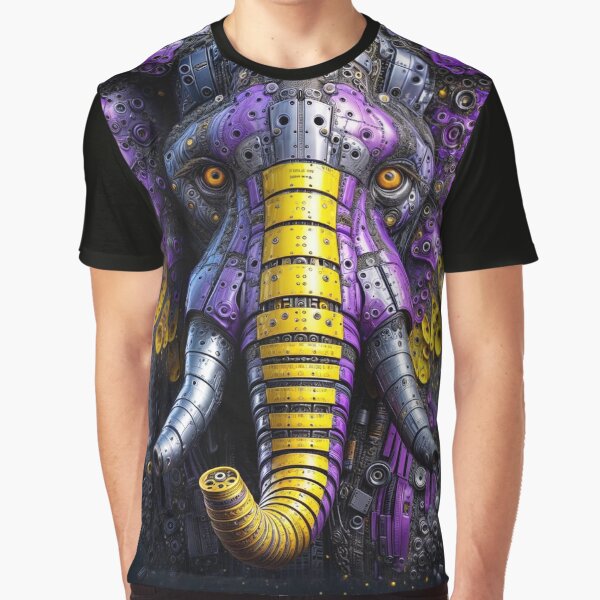 Vista previa del artículo con la obra «Elefante Mecánico Púrpura y Dorado», diseñado y vendido por VisualSymphony-ai.