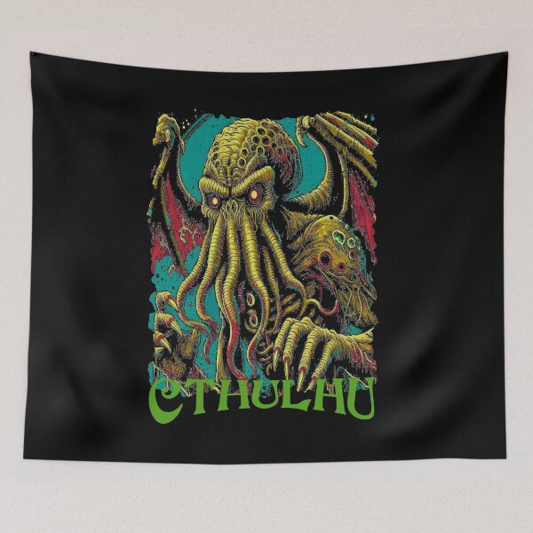 Item preview, Cthulhu horror by H.P Lovecraft inspired classic t-shirt heavy metal, rock, goth horror designed and sold by blackdoggdesign.