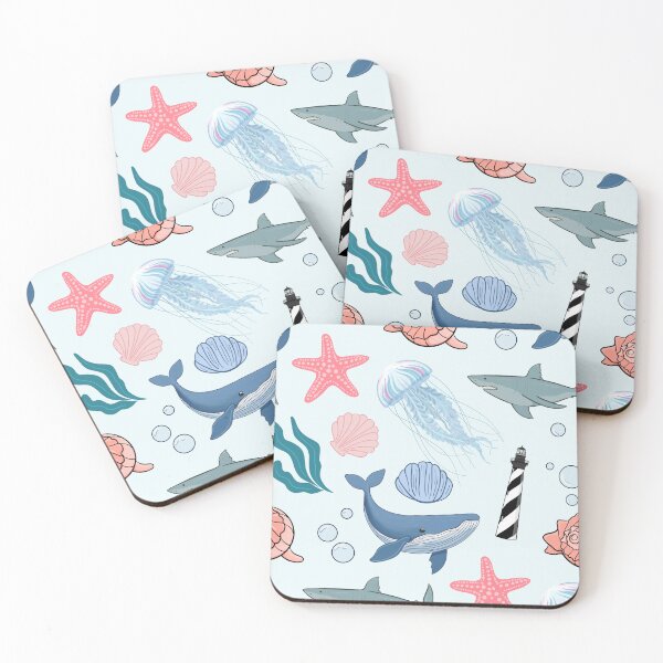 Item preview, Coastal OBX pattern with lighthouse and whelk designed and sold by Fox Swell Media.