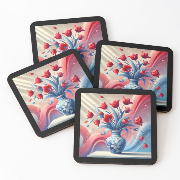 Item preview, Dynamic Red Tulips in a Delft Blue Vase – Modern Floral Art designed and sold by Michael van der Hoorn.