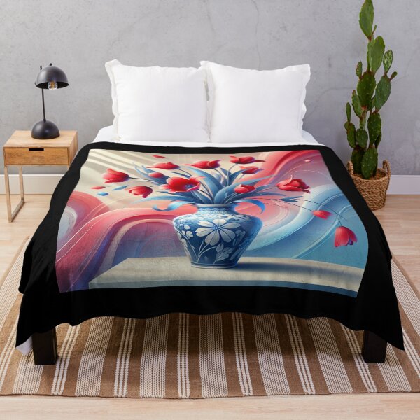 Item preview, Dynamic Red Tulips in a Delft Blue Vase – Modern Floral Art designed and sold by Michael van der Hoorn.
