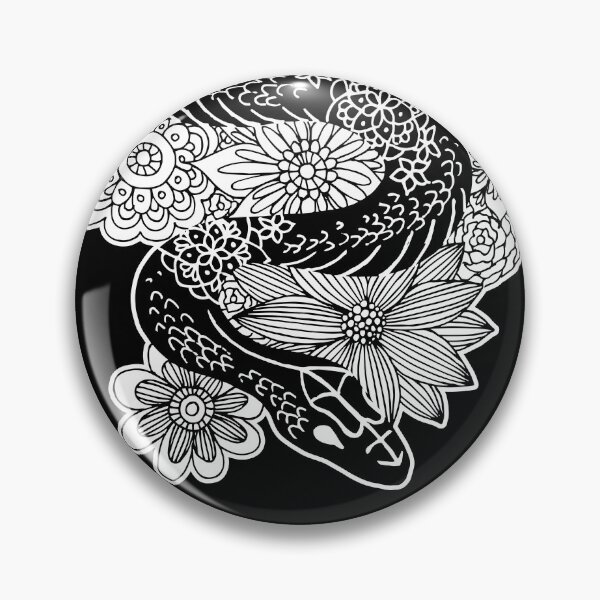 Item preview, Snake with Flowers Black and White Drawing designed and sold by Julie Erin Designs.