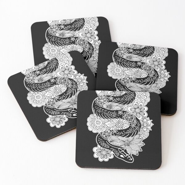 Item preview, Snake with Flowers Black and White Drawing designed and sold by Julie Erin Designs.