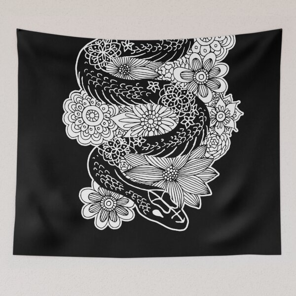 Item preview, Snake with Flowers Black and White Drawing designed and sold by Julie Erin Designs.