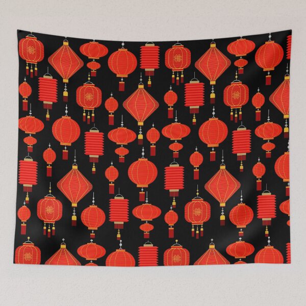 Item preview, Red and Gold Chinese Paper Lanterns Artwork designed and sold by Phat Dog Designs .