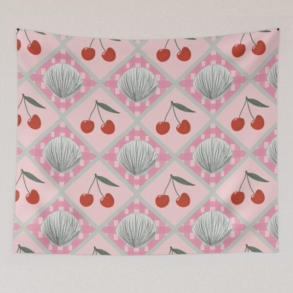 Item preview, Sea shell clam and cherry  Pink and White diamond  Stripe Pattern – Modern Statement by Jemma Jamie SKidmore  designed and sold by Jemma Jamie Skidmore.