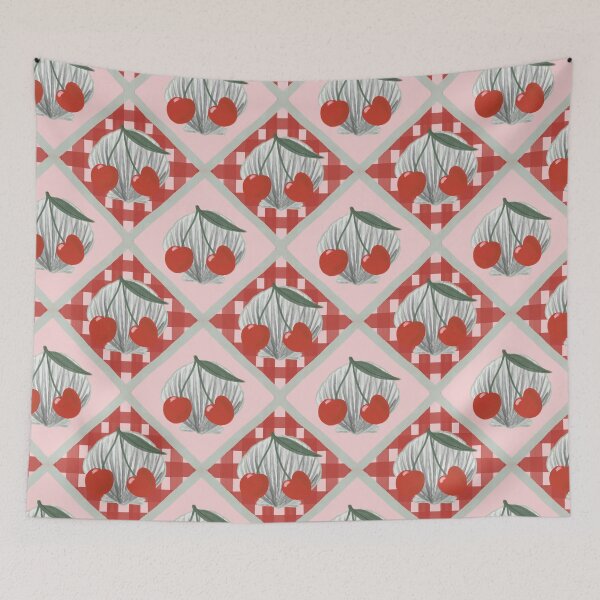 Item preview, Copy of Sea shell clam and cherry red and White diamond  Stripe Pattern – Modern Statement by Jemma Jamie SKidmore  designed and sold by Jemma Jamie Skidmore.