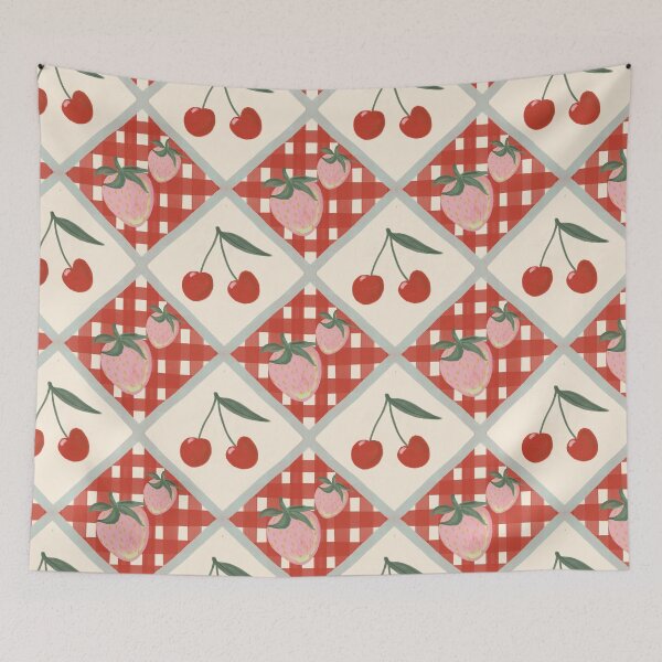 Item preview, Strawberry and Cherry red and White diamond picnic  Pattern – Modern Statement by Jemma Jamie SKidmore  designed and sold by Jemma Jamie Skidmore.