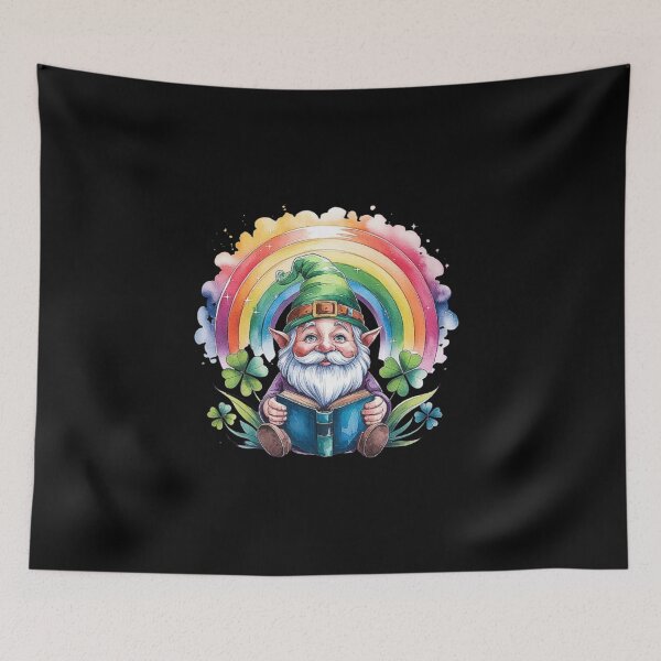 Item preview, Whimsical Leprechaun with Rainbow and Clover Illustration designed and sold by love3617.