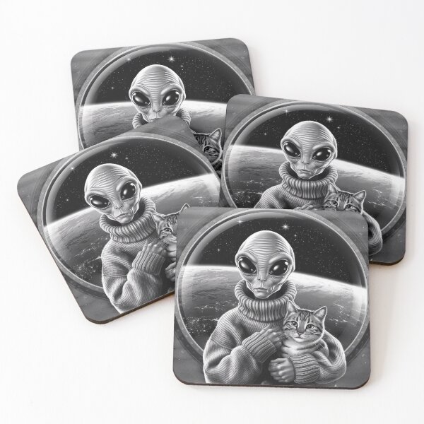 Item preview, Alien and Cat Duo in Space: Sci-Fi Adventure Art designed and sold by love3617.