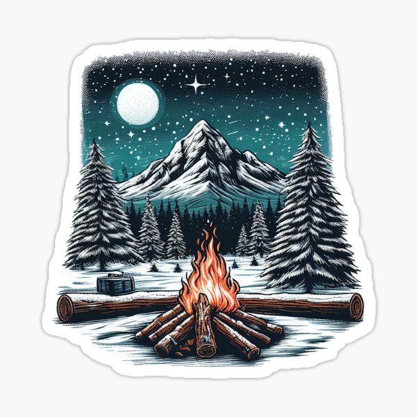 Artikel-Vorschau von Mondbeschienene verschneite Berglandschaft und Lagerfeuer, designt und verkauft von Tenpaces.
