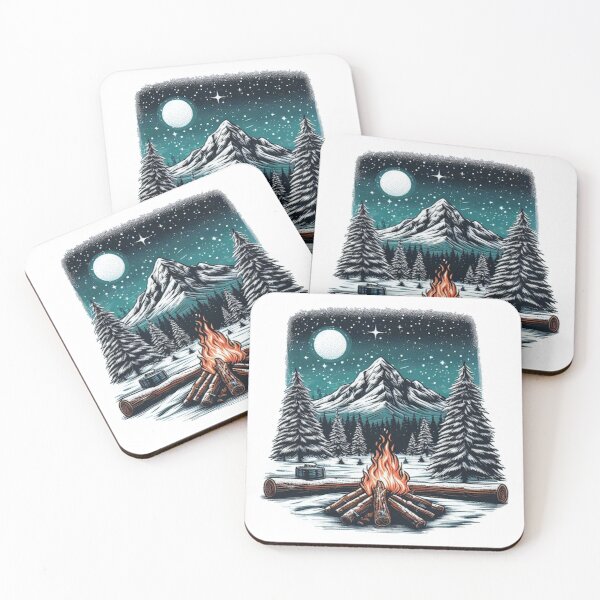 Item preview, Moonlit Snowy Mountainous Landscape and Campfire designed and sold by Tenpaces.