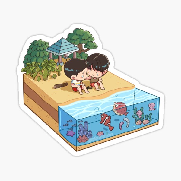 Aperçu de l'œuvre Autocollant chibi "Le véritable amour au bord de la mer" créée et vendue par Windfancy.