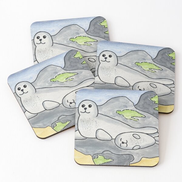 Item preview, Mother and Baby Harbor Seal Watercolor designed and sold by CoastalCaptures.