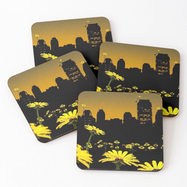 Item preview, Yellow flowers, dark city skyline designed and sold by MostSplendid.